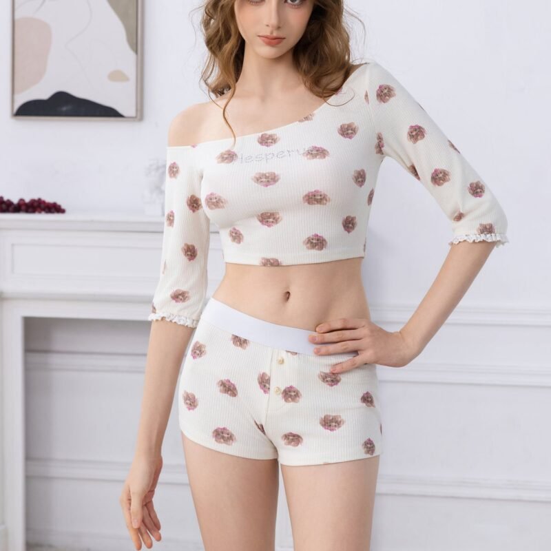 Cocoa Pup Picnic Off-Shoulder Lounge Set