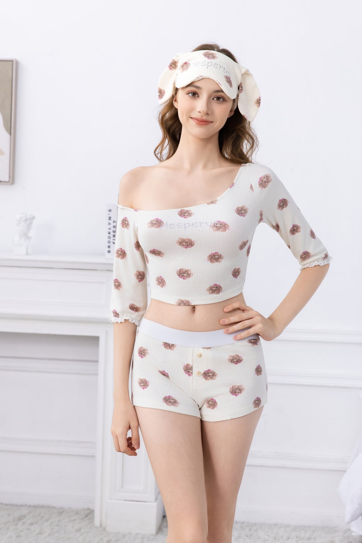 Cocoa Pup Picnic Off-Shoulder Lounge Set