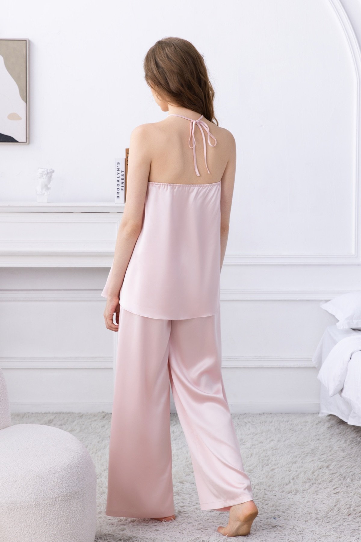 Pink satin loungewear set